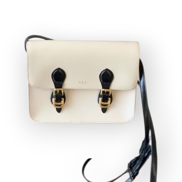 Lauren Ralph Lauren Handbags - Ralph Lauren RLL Bexley Messenger Bag – Cream & Black Patent Crossbody